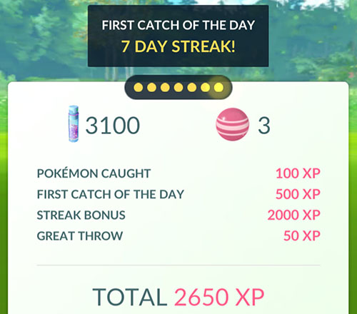 Pokémon GO 7 dagar i rad streak catch